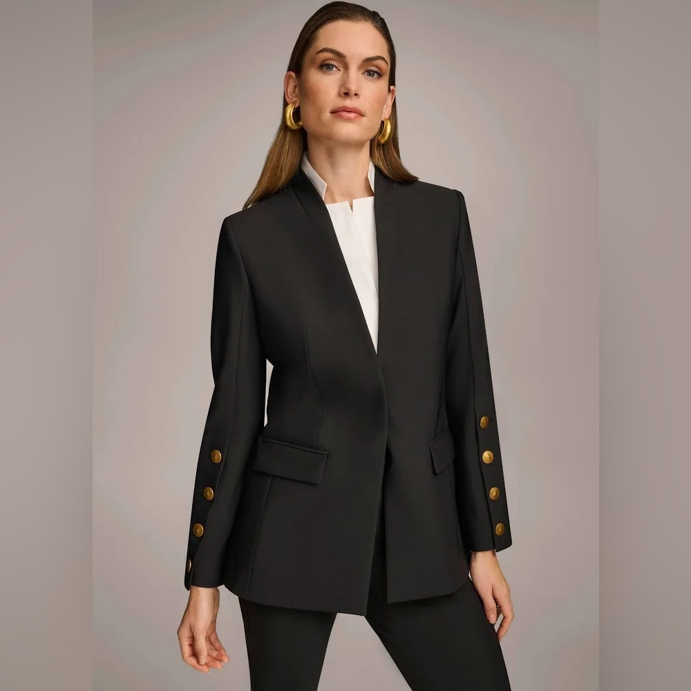 Donna Karan Women's Button Sleeve Blazer Elegant Black Women's Blazer org $298